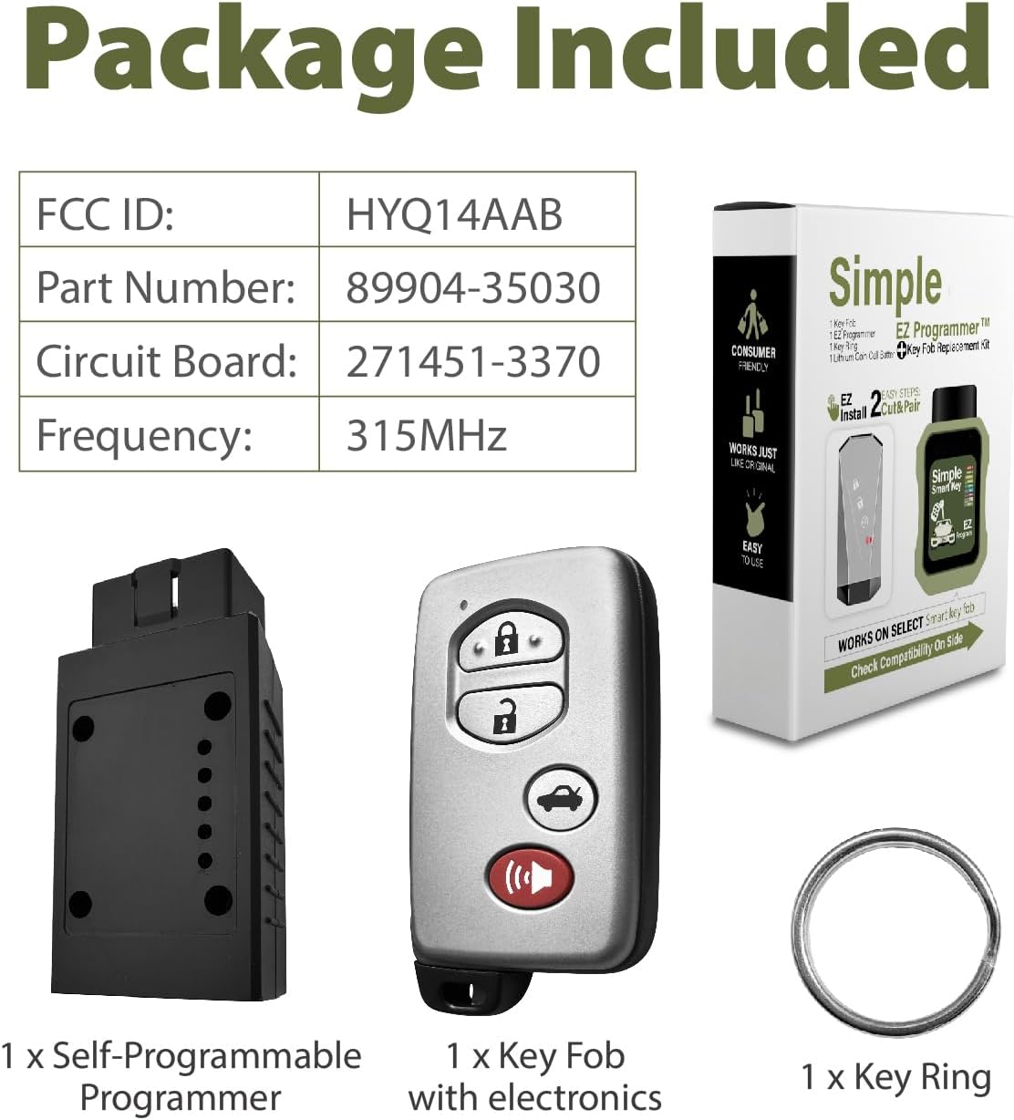 Smart Key Fob Replacement for 2010 2011 2012 2013 2014 2015 Toyota Prius 4Runner Avalon LE Camry Corolla RAV4 Highlander Landcruiser 271451-3370 HYQ14AAB Keyless Entry 4 Buttons 315MHz image 5