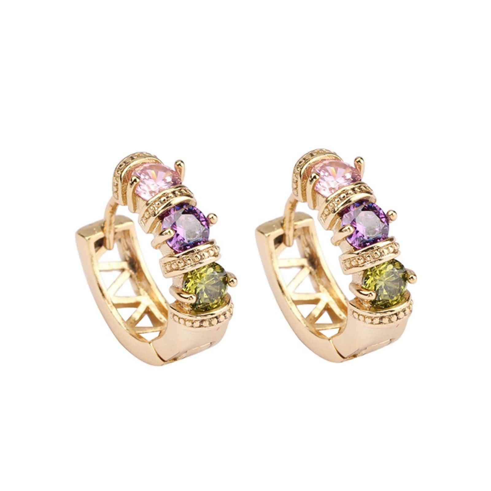 KnSam Pendientes de aro de oro de 18 quilates para mujer, con amatista, cristal rosa, granate, multicolor, Au 750, joyas auténticas, doradas