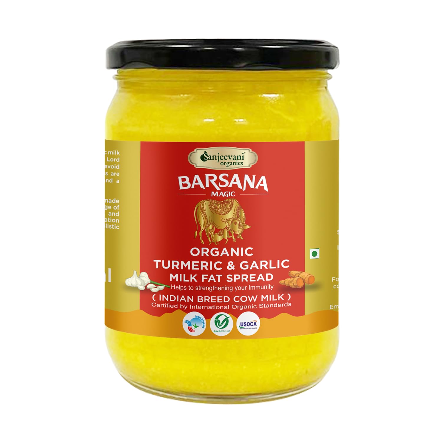 Sanjeevani Organic Turmeric & Garlic Dairy Spread 500ml, Butter cooked with spices, Nutritious & 𝐄𝐧𝐫𝐢𝐜𝐡𝐞𝐝 𝐓𝐮𝐫𝐦𝐞𝐫𝐢𝐜 & Garlic spread | Ideal for Healthy Cooking, Baking, & Toast | Supports Digestive Health