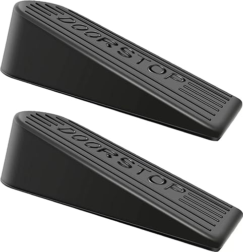 Tapón de puerta de goma grande, paquete de 2 topes de puerta de cuña resistente, resistente y apilable, apto para huecos de hasta 2.0 pulgadas,