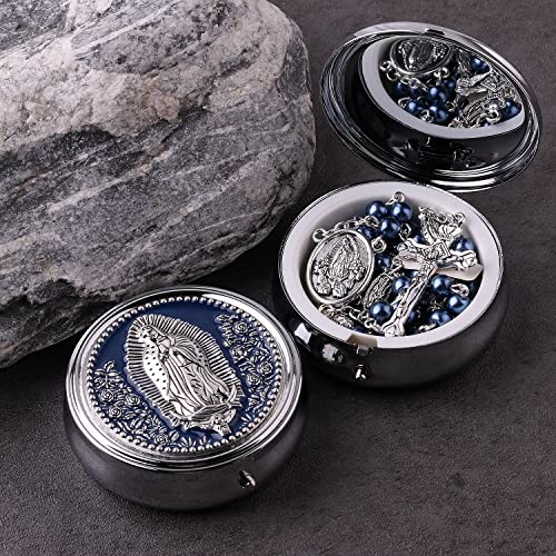 HanlinCC 6mm Glass Pearl Beads Catholic Our Lady of Guadalupe Rosary Necklace for Women and Men with Virgin Mary Center Piece and Crucifix with Metal Gift Box3