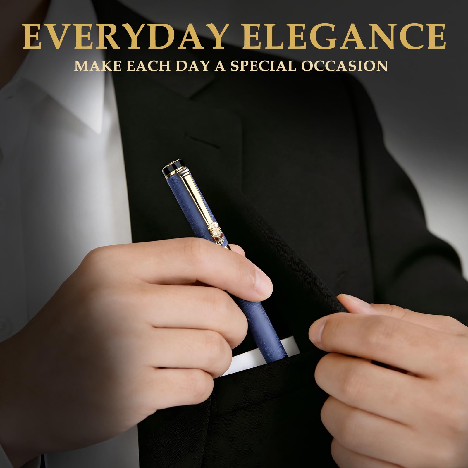 Stylo roller de luxe | Stylo d'écriture fantaisie avec laque noire et plaqué or véritable | Stylo de bureau – Coffret cadeau de qualité supérieure pour homme et femme | Jolis stylos pour