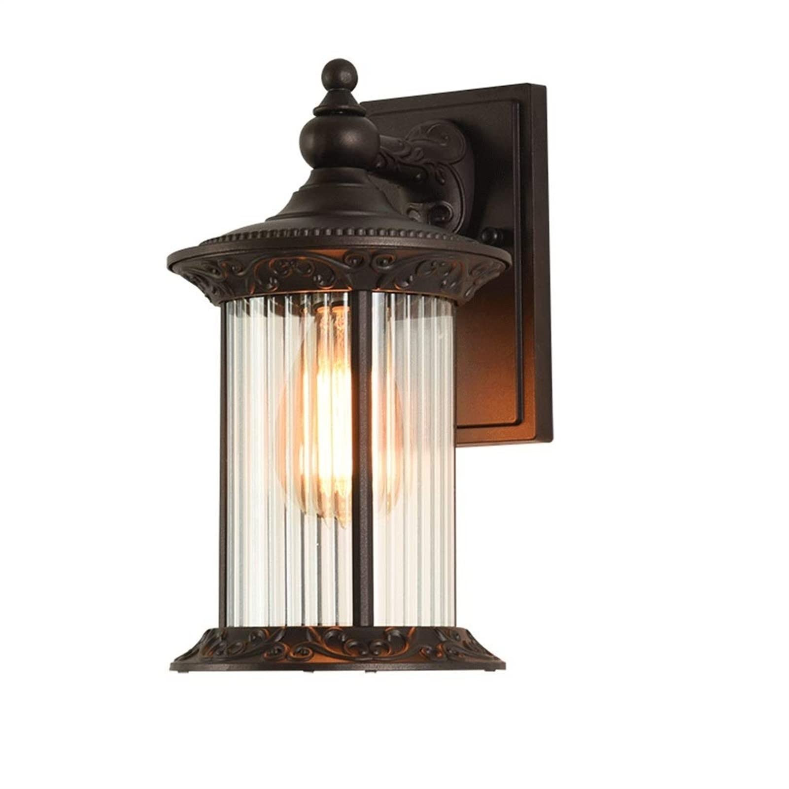 CWCQGH Wall Sconces, European Wall Light European V-intage Industrial Metal Iron Wall Lamp, Outdoor Waterproof Striped Glass Wall Light, Wall Mounted Lighting Fixtures Decoration
