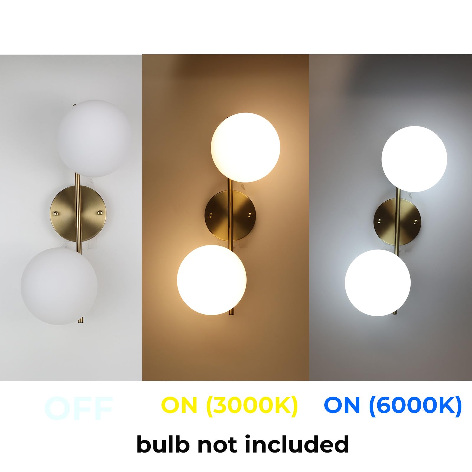 Alpinaluz Applique da parete dorato, lampada da parete con 2 sfere opache bianche, portalampada E27 G45, illuminazione decorativa per camera da letto, soggiorno e corridoio