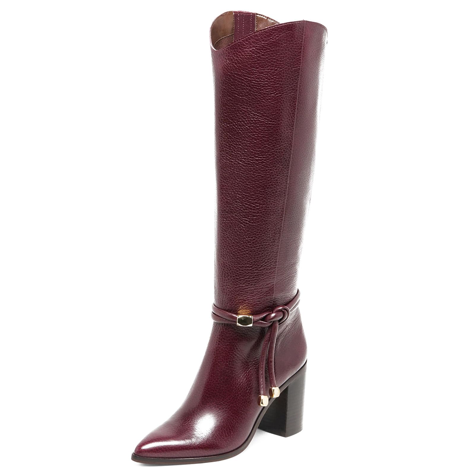 Knee High Boots Chunky Heel Pointed Toe Boots Strap Side Zipper Tall Boot for Women Comfortable Dress Boot