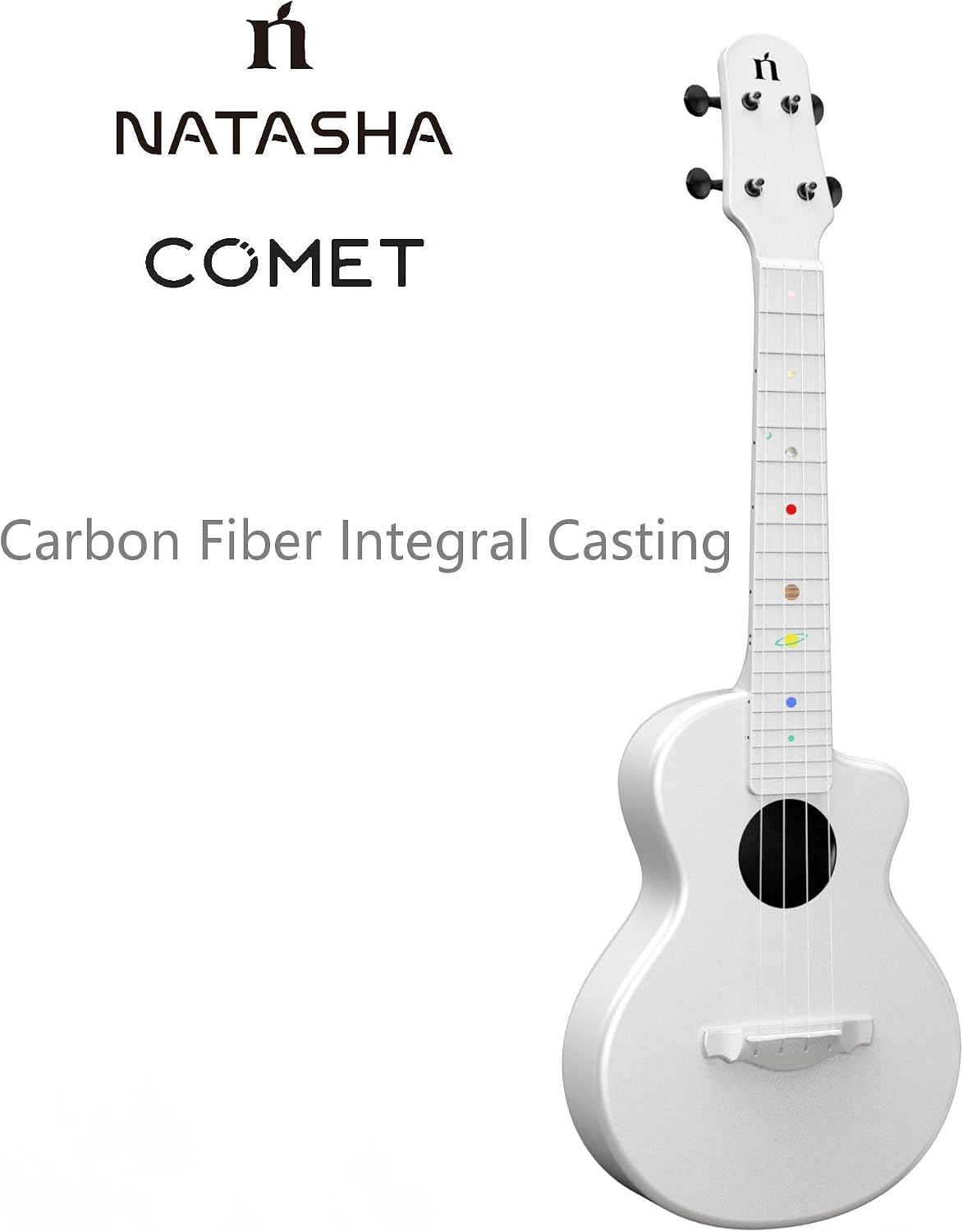 Natasha Asteroid Carbon Fiber 23-inch Ukulele, Travel Ukuleles,Integrated Casting With Carbon Fiber Composite Material, light and portable. (Pearl White)