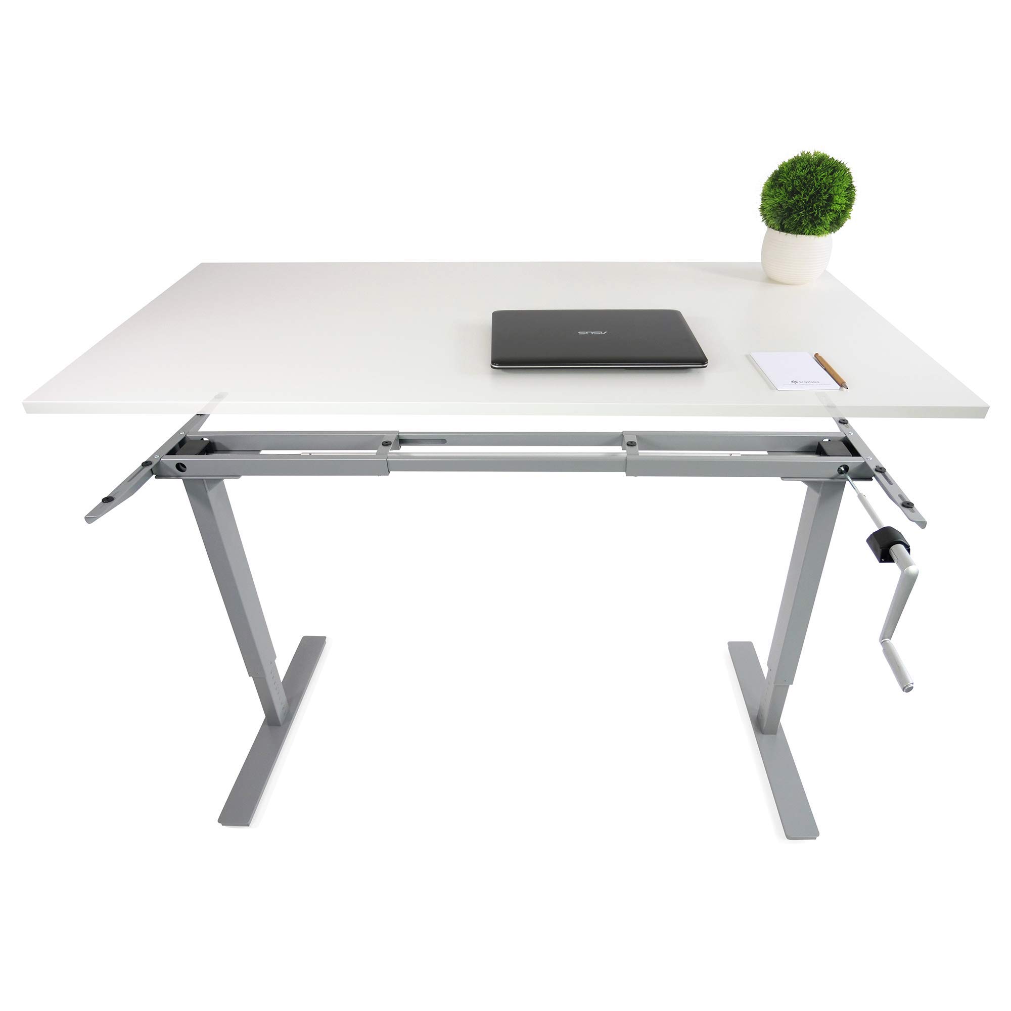 Ergotopia Desktopia Budget Höhenverstellbarer Schreibtisch | Per Kurbel verstellbares Tischgestell | Breite verstellbar für alle gängigen Tischplatten (Grau, Ohne Tischplatte)