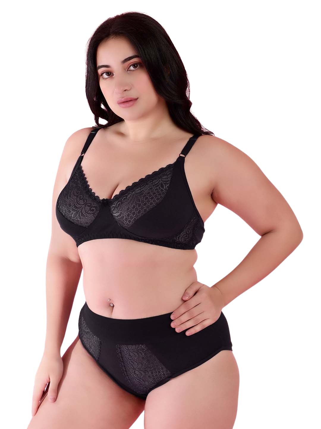 girlcode Gorgeous Bridal Honeymoon Cotton Designer Bra Panty Set Lace Push Up Non-Wired Solid Lingerie Lace Bra and Hipster 50MM Broad Belt Panty Set for Women and Girls Lingerie Set-picture-19