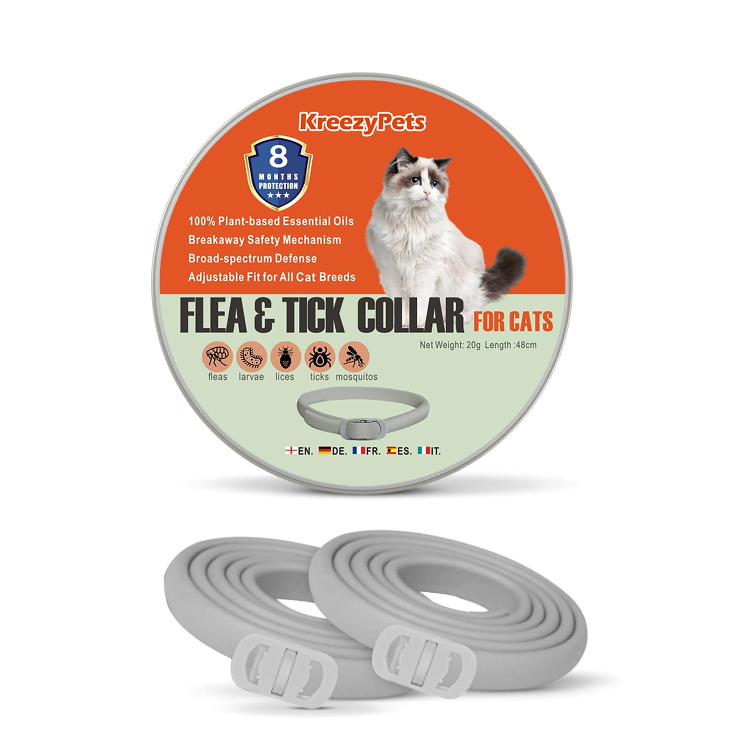 Collar Antiparasitario para Gatos – Anti Pulgas y Garrapatas – Pack de 2 Collares Ajustables con Aceites Esenciales Naturales – Protección Diaria para Gatos Pequeños y Adultos