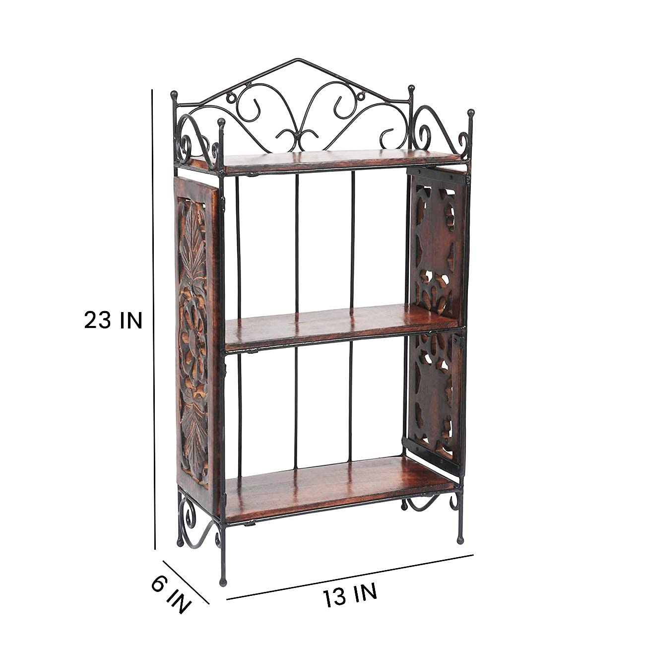 Woodiva Wooden Wall Shelf with Wrought Iron Frame – 3-Tier Wall