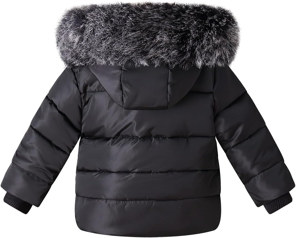 Baby Boy Puffer Jacket Girl Winer Coat with Faux Fur Hood Unisex Quilted Clothes