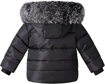 Baby Boy Puffer Jacket Girl Winer Coat with Faux Fur Hood Unisex Quilted Clothes