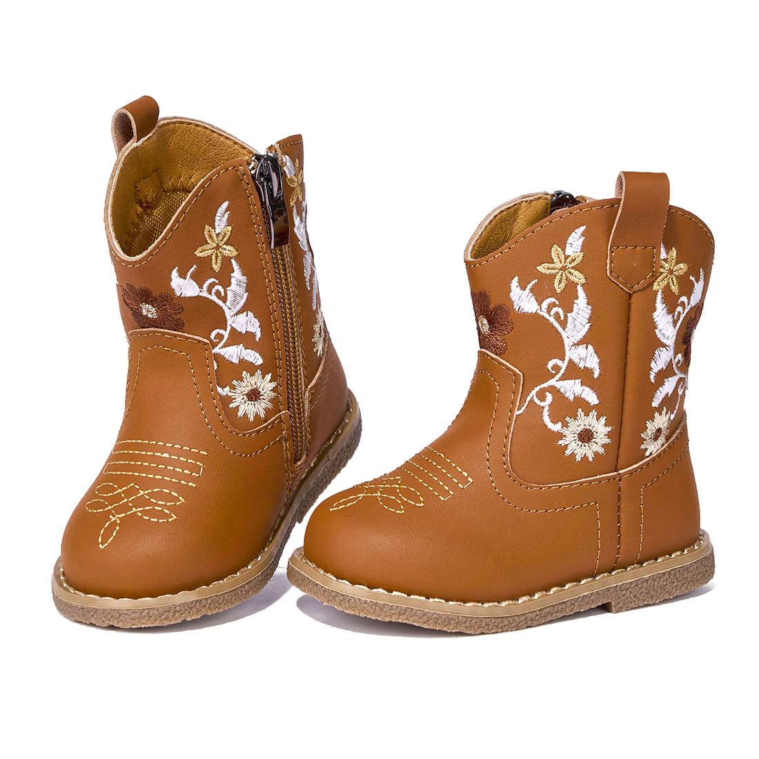 Newsonet Baby Cowboy Cowgirl Boots Western First Walker Shoes Boys Girls Round Toe Winter Boots All Seasons 6 9 12 18 24 Months Brown Size 12-18 Months Toddler