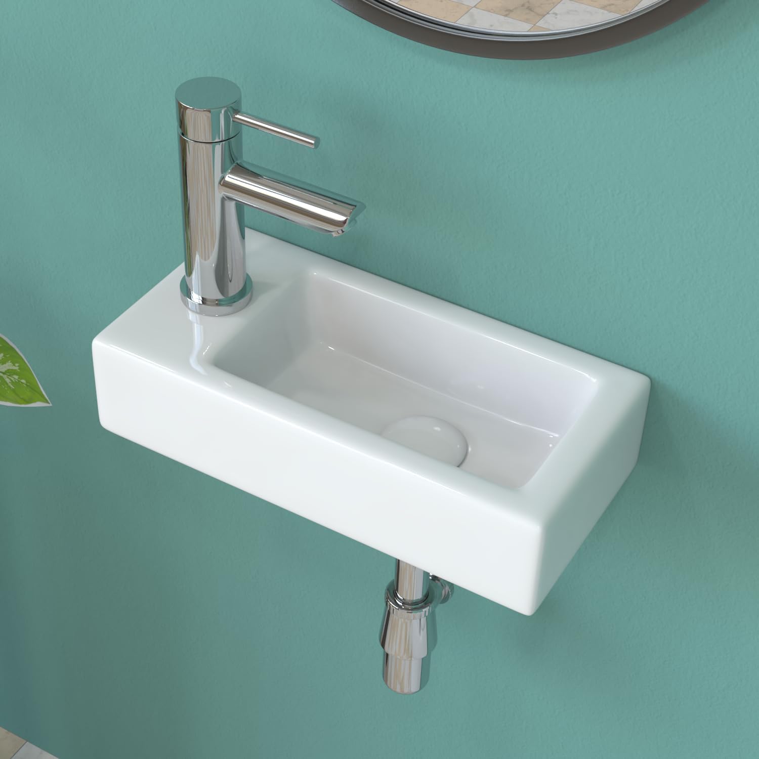 bathivy 15"x7.5" Corner Sink Wall Mount Bathroom Sink with Pop-up Drain ...