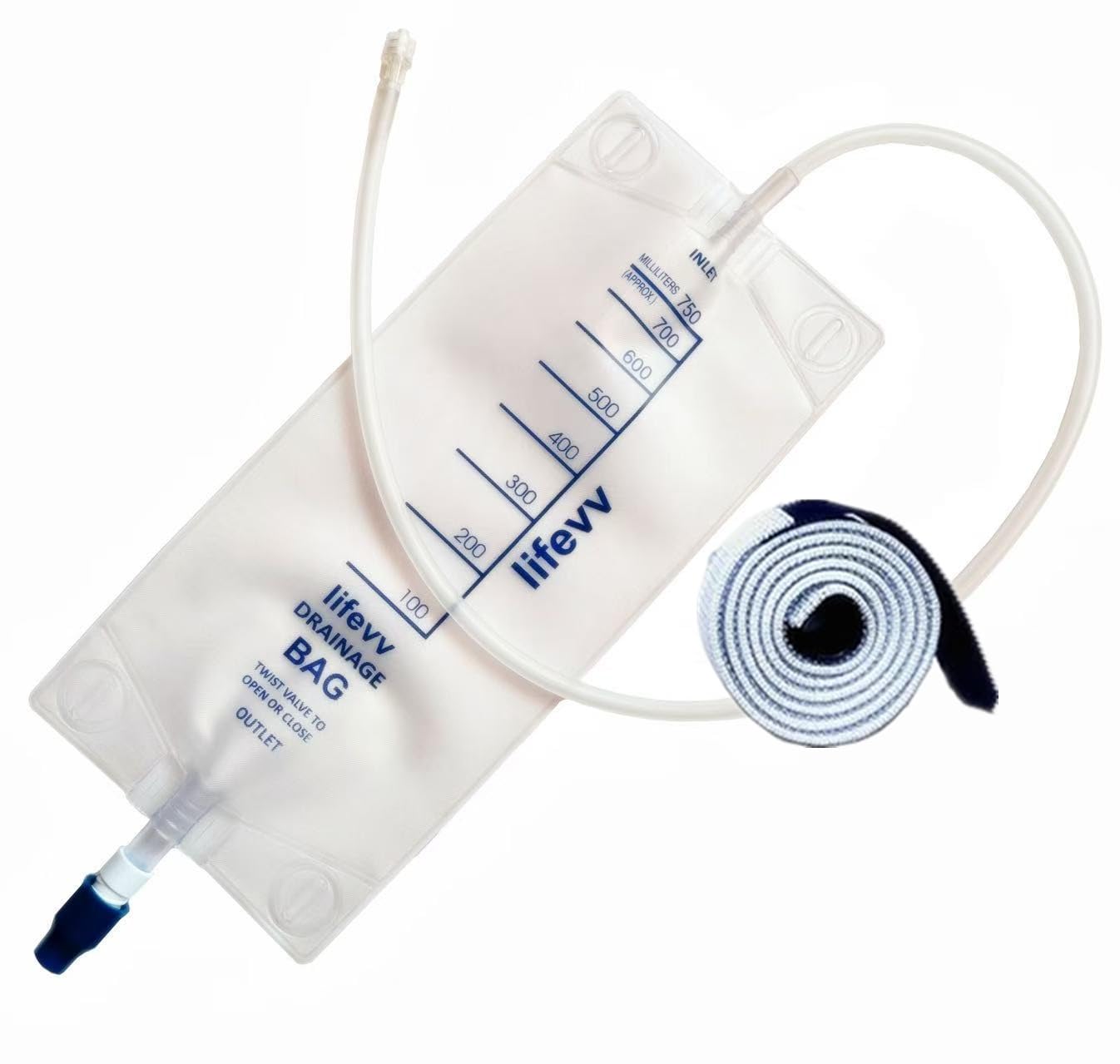 Lifevv 750ml Urine Drainage Bag, Drainage w/Clear Bag, Nephrostomy Bag,with 24" Silicone Tube,Twist Drain Valve (1-Pack)