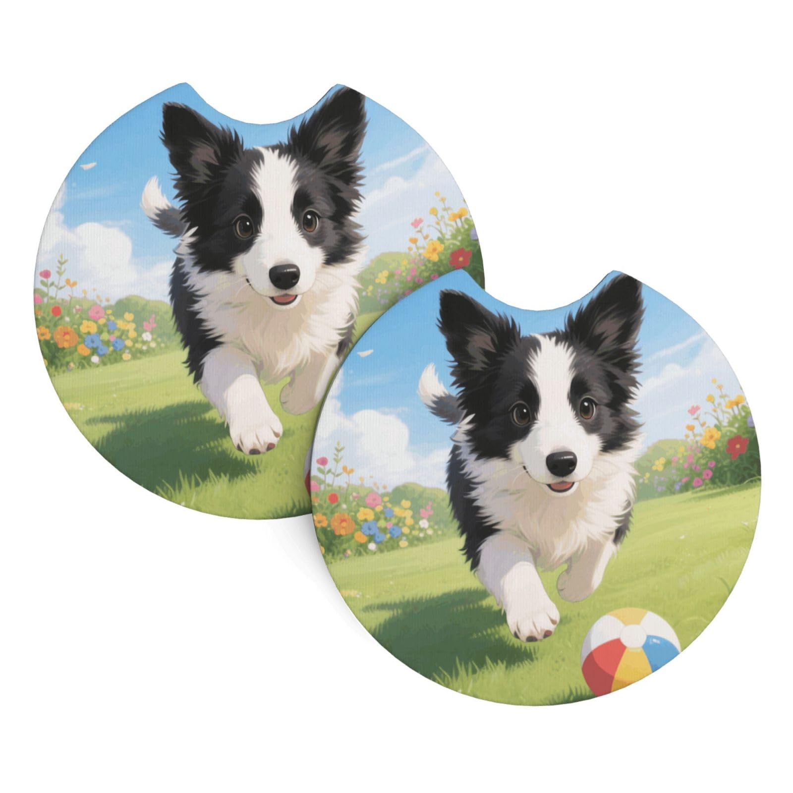 2 Pack Car Coaster for Cup Holders Puppy Playing Car Cup Coaster 2.7" Neoprene Non-Slip Automotive Cup Mat Universal Auto Car Interior Accessories for Women Men Cup Pad