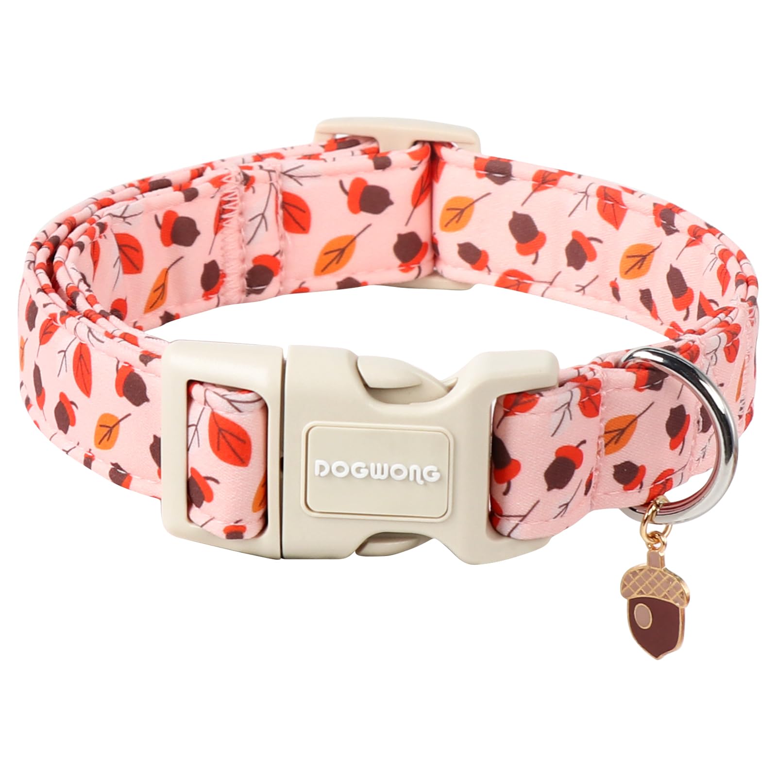 DOGWONG Fall Hazelnut Maple Dog Collar- Pink Fall Holiday Dog Collars Adjustable Autumn Leaf Dog Collar for Small Medium Large Dogs L