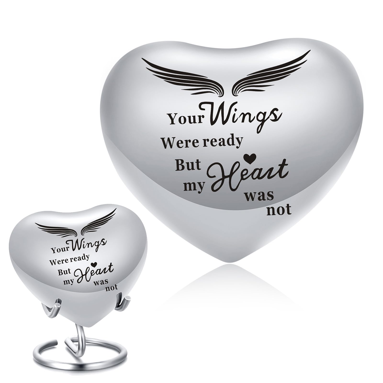 Heart Urns for Human Ashes Heart Shaped Keepsake Urn with Stand Small KeepsakeUrn for Human & Pet Ash Holds Small Remains (Silver-003)