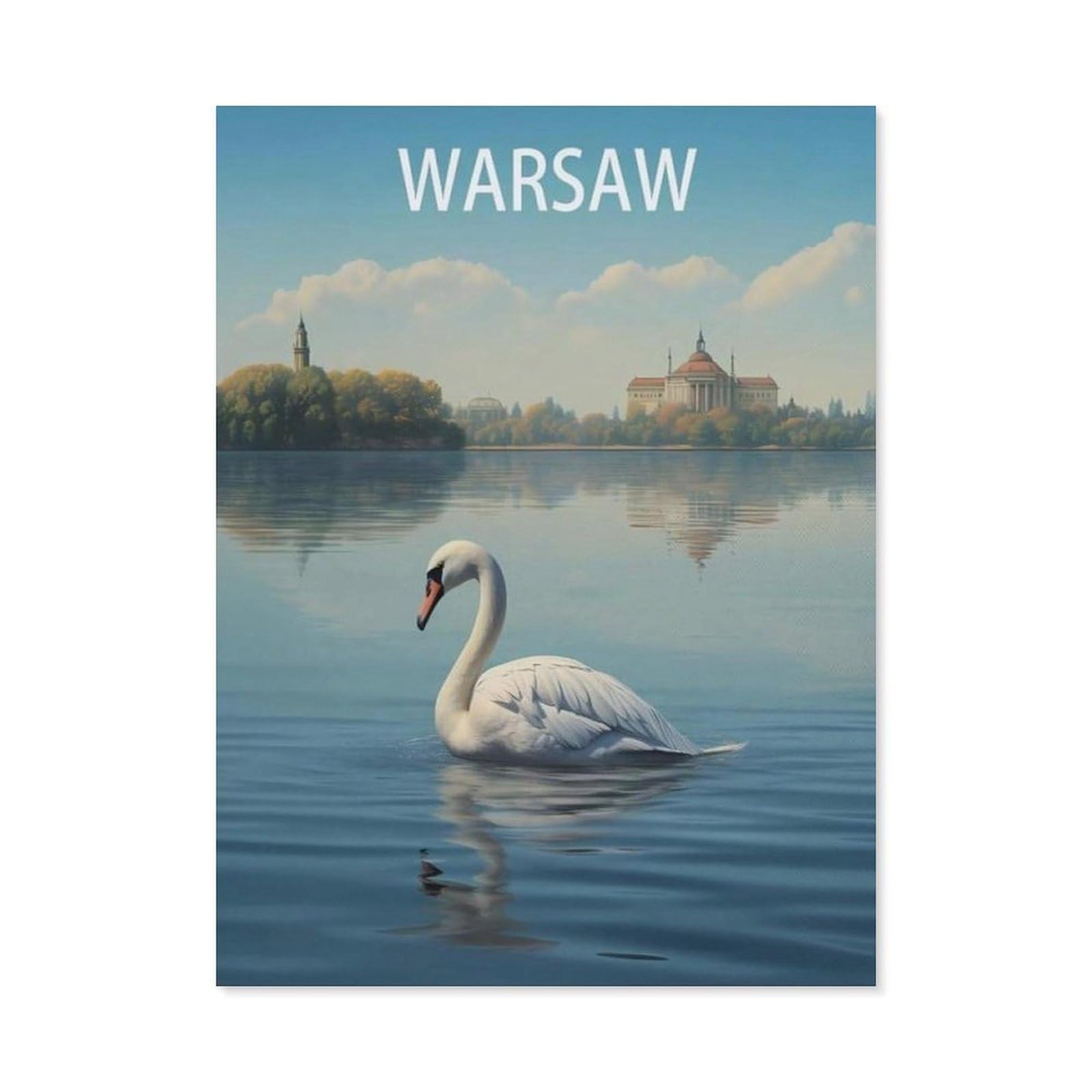BEAYODKP Adult Paint by Numbers，Warsaw Lake Poland Vintage Travel Poster，DIY Paint by Numbers for Adults and Kids Painting by Numbers on Canvas Art Crafts Gift for Home Wall Decorations(30x40cm-AU98