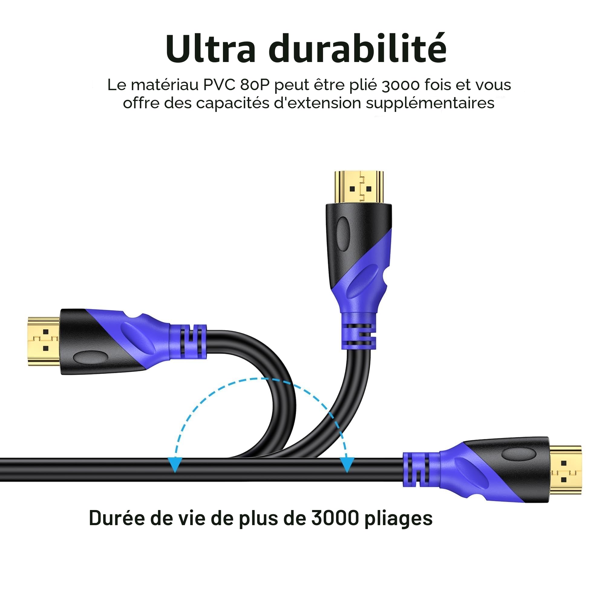 Câble HDMI 4K/60HZ 30m (HDMI 2.0, 18 Gbit/s) Connecteurs Plaqués or Ultra Haut Débit, Retour Audio Ethernet, Compatible avec Blu - Ray, Playstation, Ordinateur Portable, PS34/5, PC, HDTV