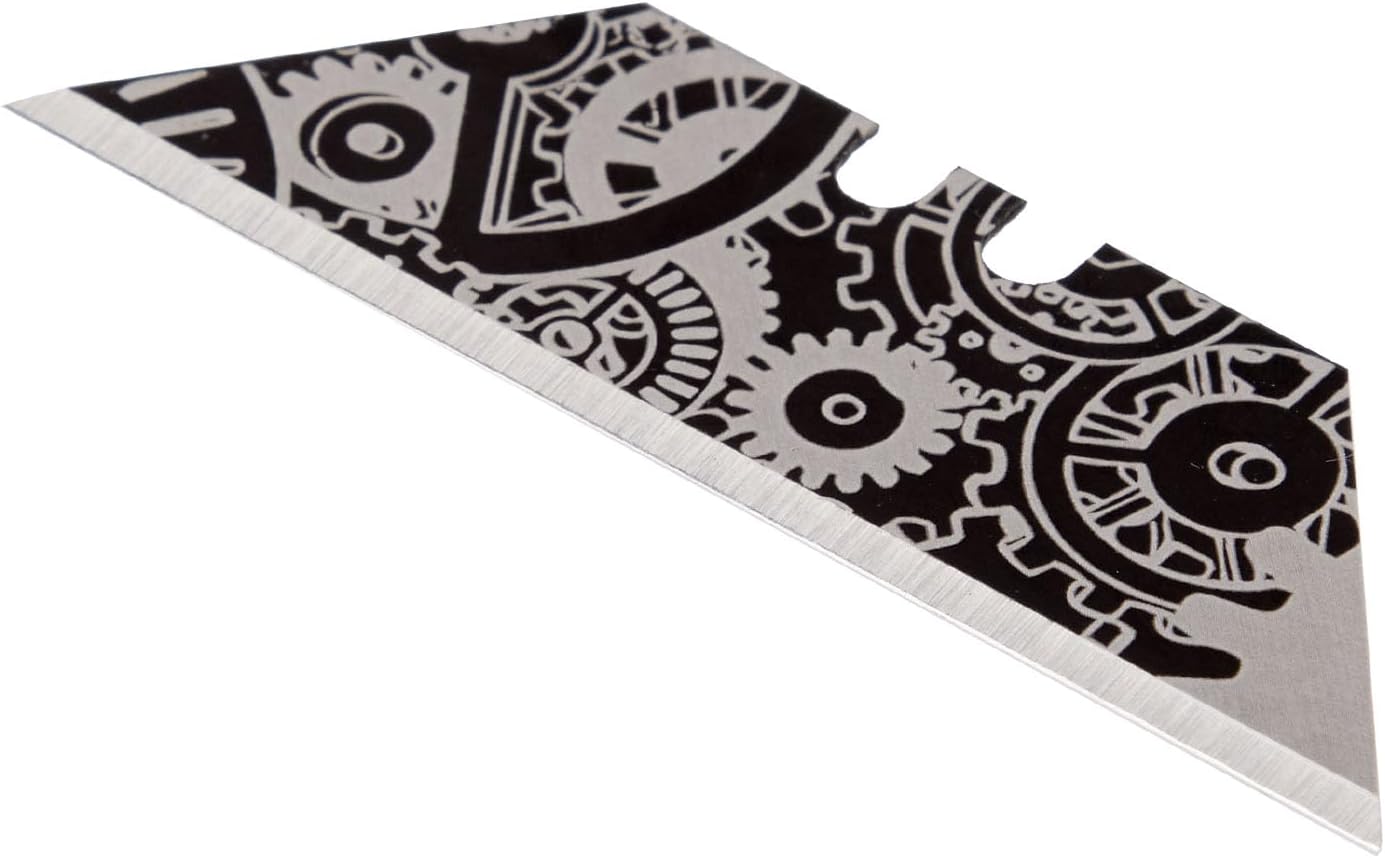 NDZ Performance Steel Blade Replacement for Utility Knife & Box Cutters, Custom Razor Blade, Double Sided Laser Engraved Designs, Black - Steam Punk, Five Pack