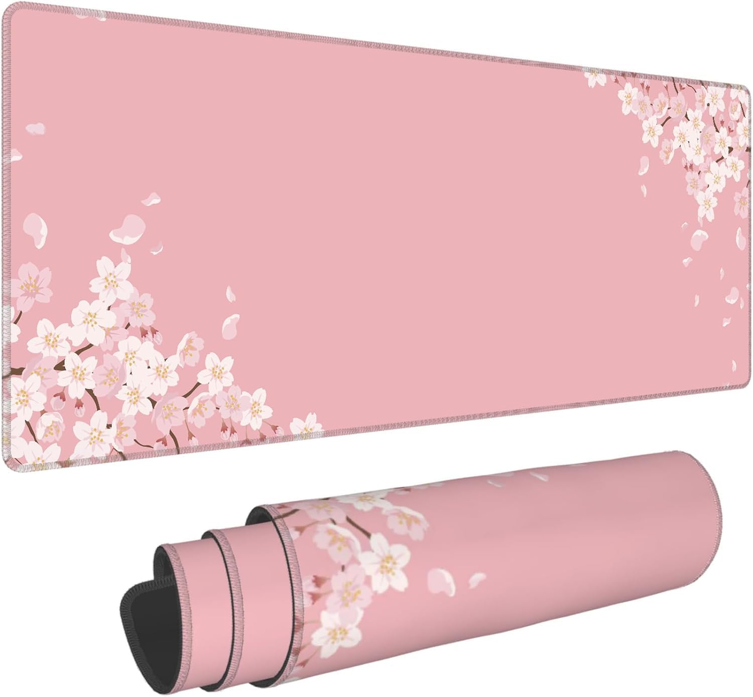 stor spelmusmatta, topografiska kort med sydda kanter, musmatta gaming, snygg musmatta med halkfritt underlag – (rosa körsbärsblommor, 800 l x 300 B mm) - 800L x 300B mm - Rosa körsbärsblommor