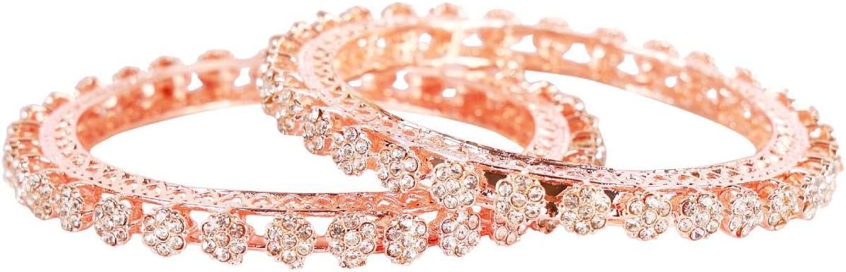 Efulgenz Indian Bangles for Women Rhinestone CZ Crystal Bracelet Bangle Set Bridal Indian Wedding Party Bangles Fashion Statement Jewelry for Women (2 Pcs)