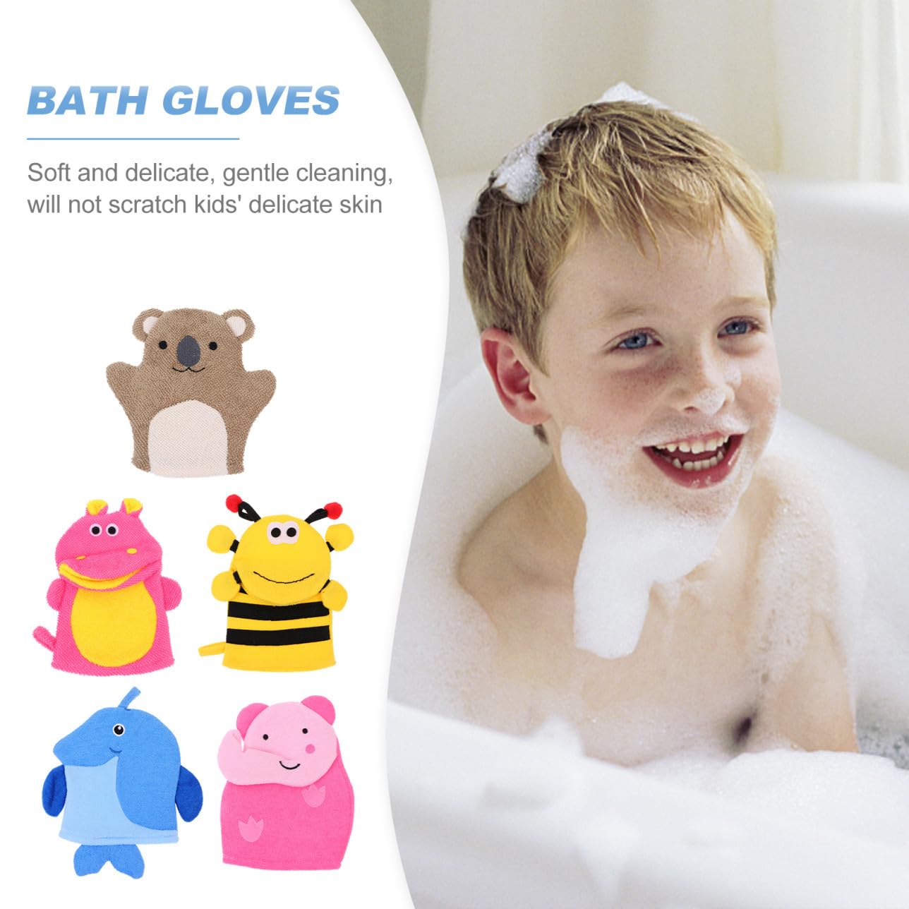 Guantes de Baño Exfoliantes Infantiles 5 Piezas de Fibra