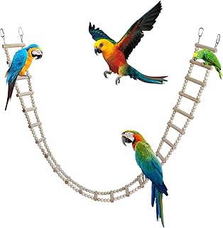 Bird Wooden Ladder Bridge, Pet Hamster Rats Climbing Ladder Toys, Ladders Swing Toys, Wood Climbing Ladders for Bird Parrot Hamster Squirrel Totoro Sugar Gliders (24 Ladders)(52.95x3.14 Inches)