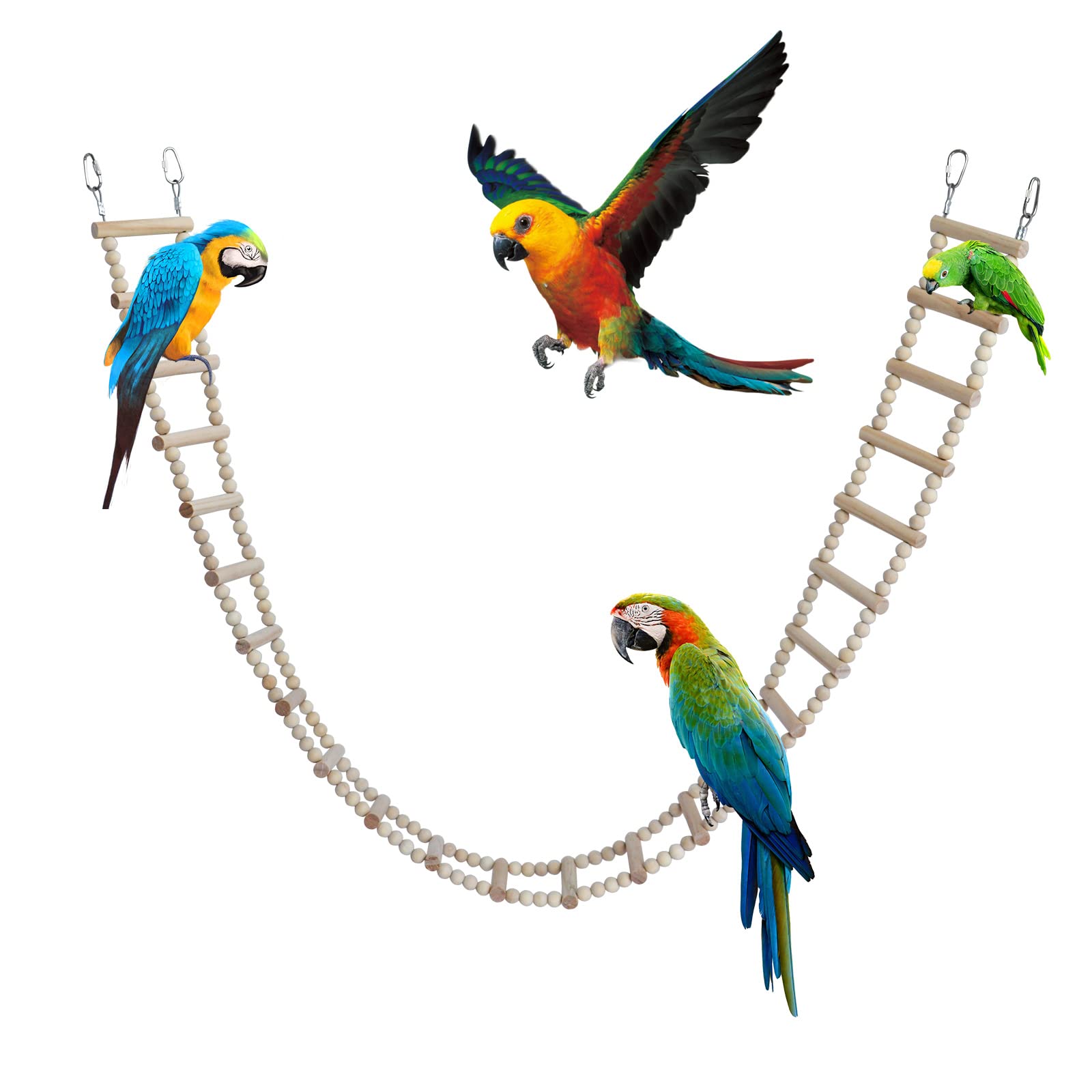 Bird Ladder Bridge, Wooden Pet Hamster Climbing &amp; Swing Toys, Cage Accessories for Birds Rats Parrots Hamster Squirrel Sugar Gliders Parakeets Cockatiels - 24 Steps - 53 x 3.14 Inch