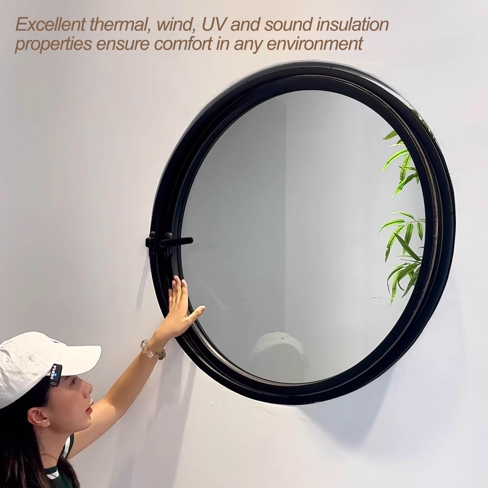 Rund Glas Schuppenfenster, Aluminiumlegierung Eingebaut Ersatz 360° Drehbar Fenster Küche Wohndeko Bullauge für Dachbodeneingang(40cm/15.7in)