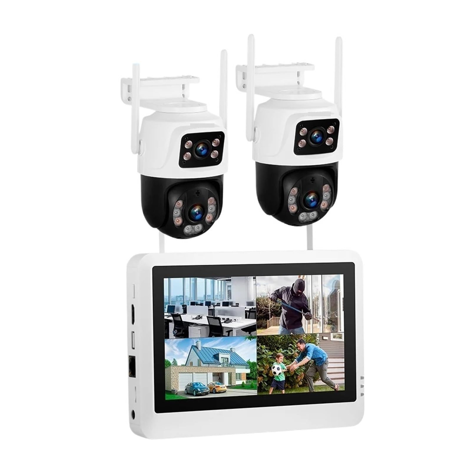 7-calowy Ekran LCD, Bezprzewodowy System Kamer Bezpieczeństwa, 8-kanałowy Rejestrator NVR, Podwójny Obiektyw, Zestaw Do Monitoringu Domu, Wideo Wykrywanie Ruchu(None,2pc)