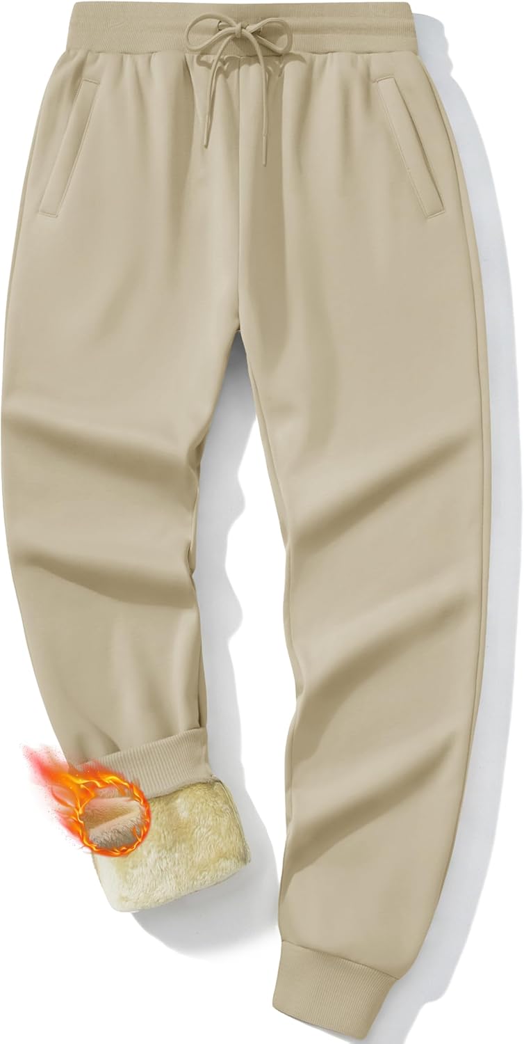 MAGCOMSEN Men's Winter Fleece Lined Pants Sherpa Sweatpants Thermal Warm Heavyweight Joggers Active Pants with 3 Pockets