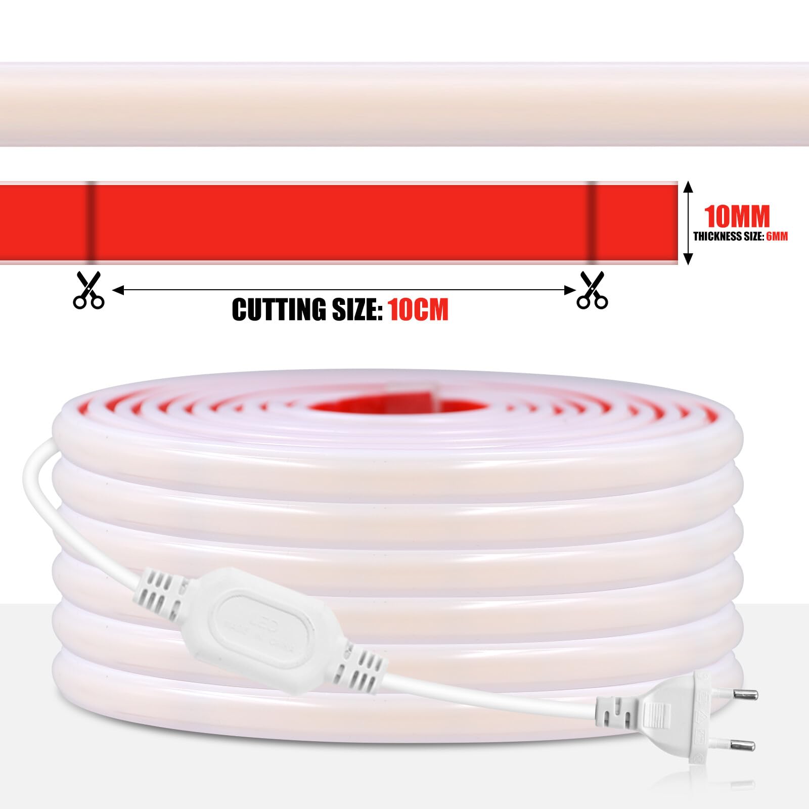 KISUFU Tiras LED de Neón 220v, Tira LED Luz COB IP65 Impermeable, Cada Corte de 10cm, Sin fuente de alimentación Luces LED Strip light Para Interior Exterior Armarios de Cocina Escalera Escaparate.