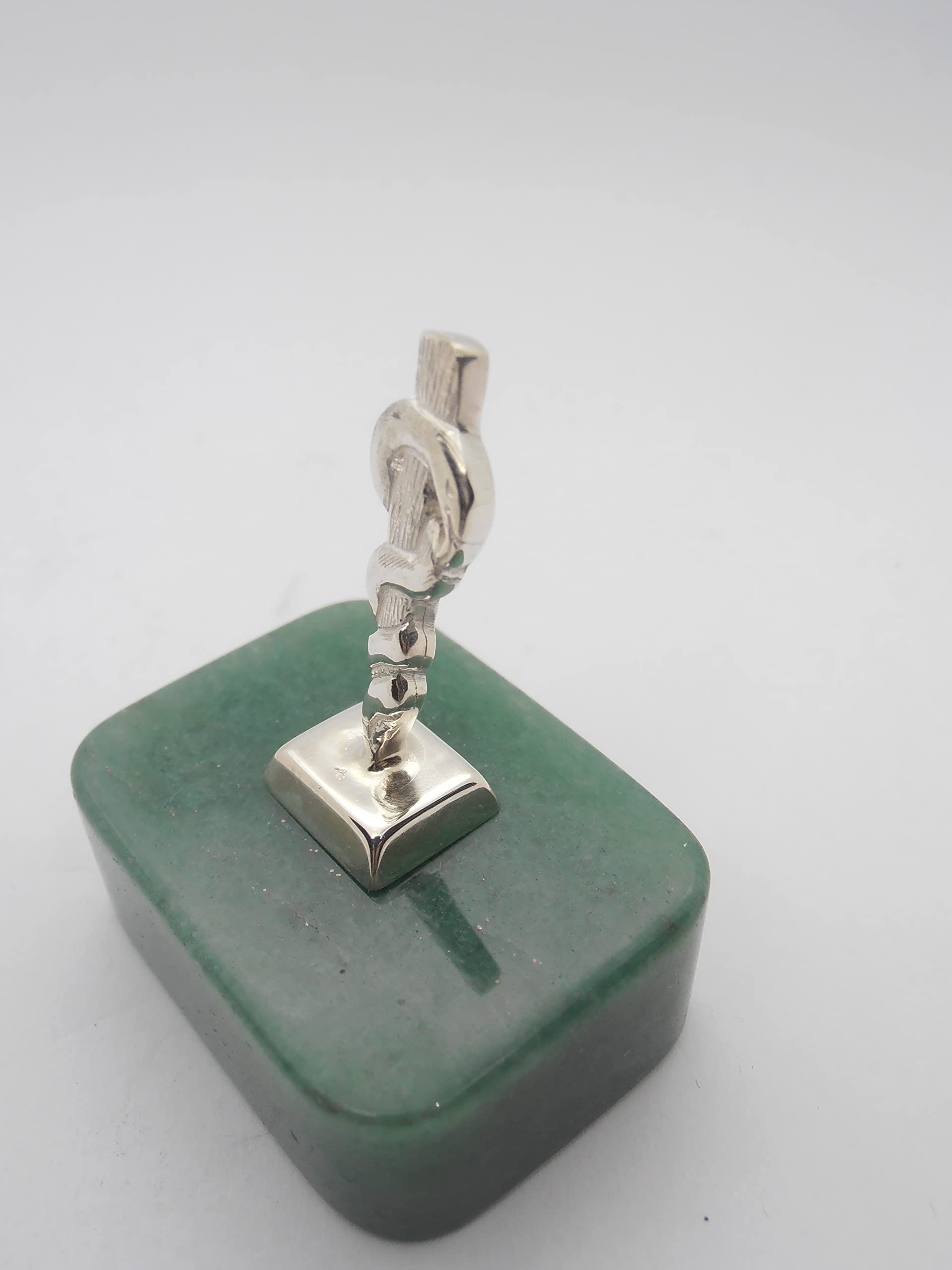 Bastone di Esculapio : Simbolo di Asclepio in Argento 925 su Avventurina Naturale Verde - Medici - Dottori - Medicina - Fermacarte - Soprammobile - Pietra Dura