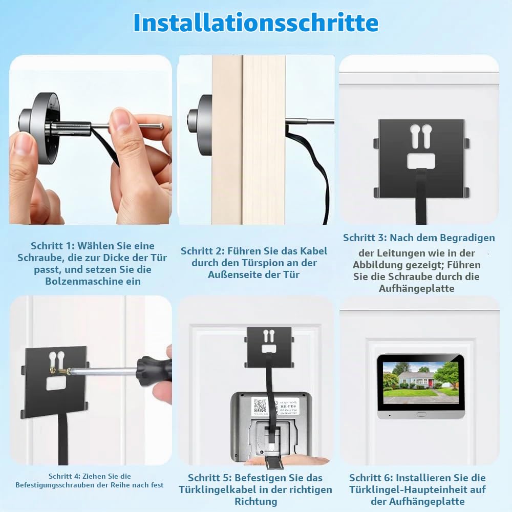 3PA1 WLAN Türspion Kamera mit 32GB Speicherkarte mit 4.3 Zoll Farbbildschirm 5000mAh Akku,2K Kabellose Video Türklingel Kamera mit 160°-Winkel, PIR-Bewegungserkennung,Zwei-Wege-Videoanruf