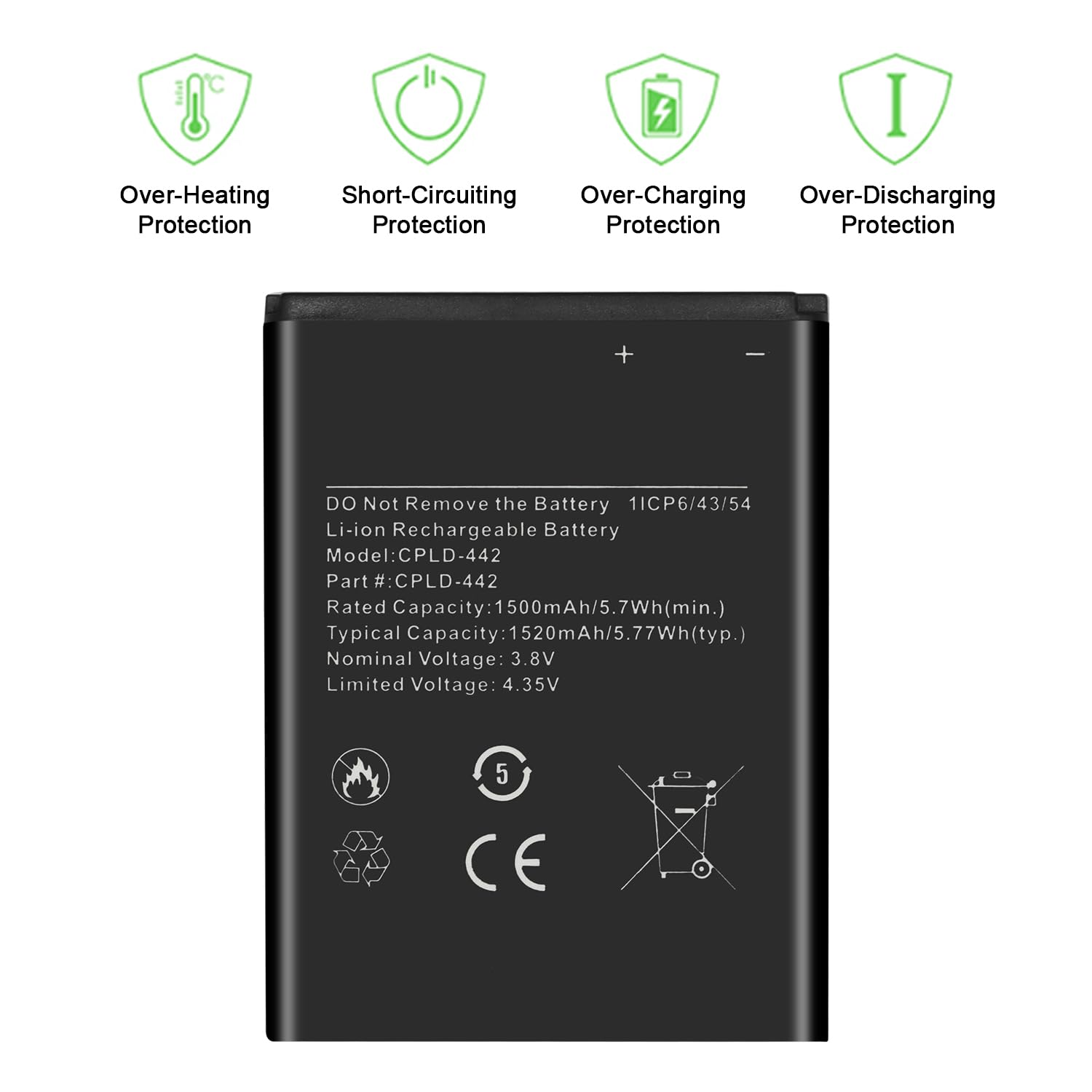 WUHAO for Coolpad Belleza CP3321AT Battery CPLD-442 Replacement Battery 1520mAh 3.8V
