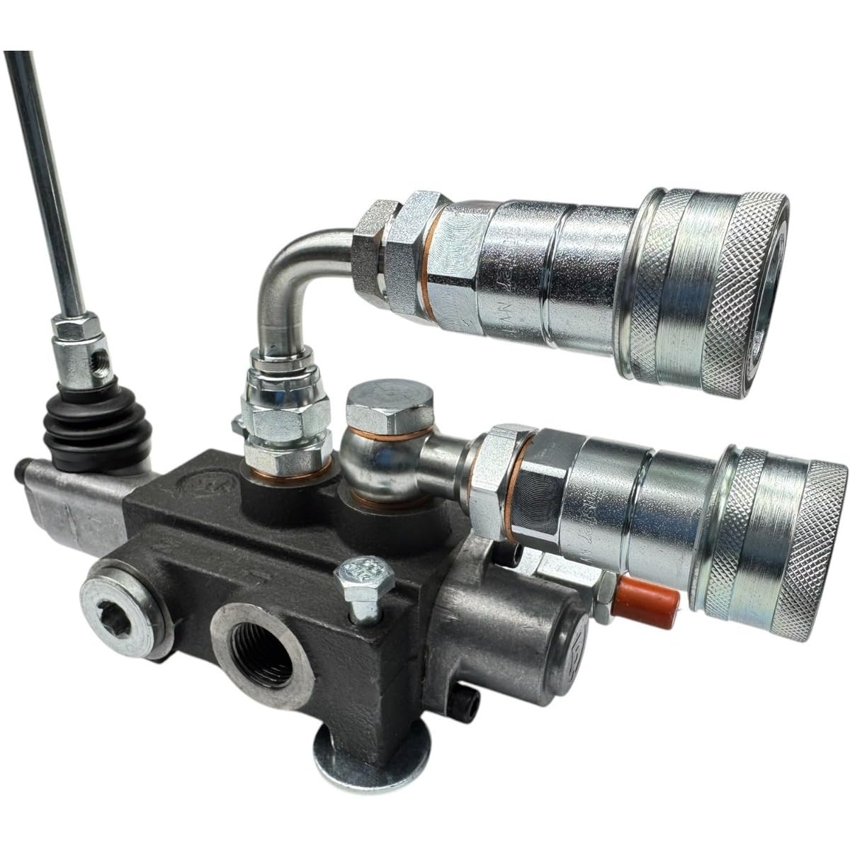 Distribuidor hidráulico para tractor, 1 palanca doble efecto 3/8", 45 litros, 300 bar, con acoplamientos rápidos, adaptador de 90 grados y tornillos de fijación