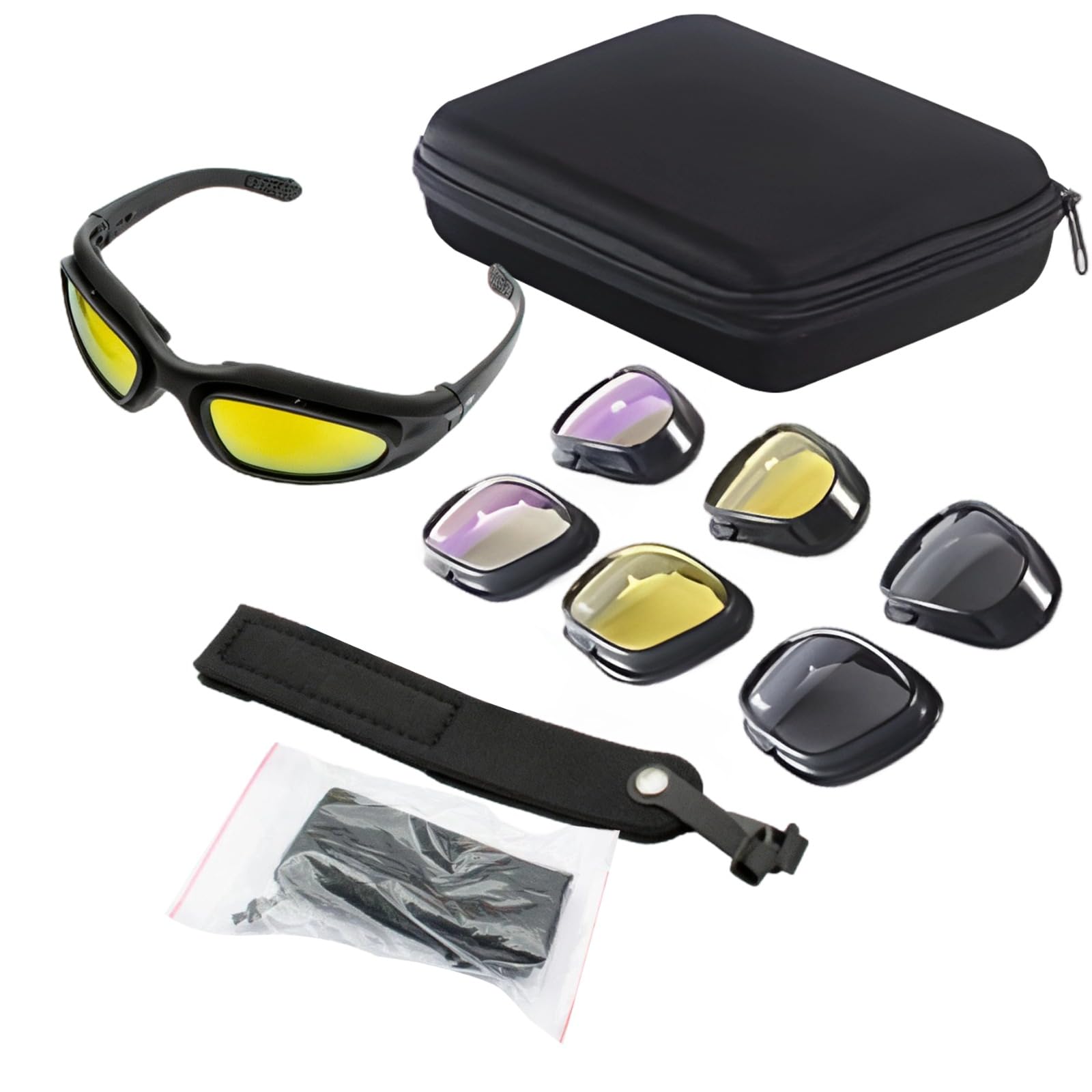 Set di occhiali da tiro, 6 montature intercambiabili, polarizzate, protezione solare, antiurto, leggeri occhiali da moto per tiro CS, lunghezza 147 mm, per una visione chiara e una vestibilità sicura