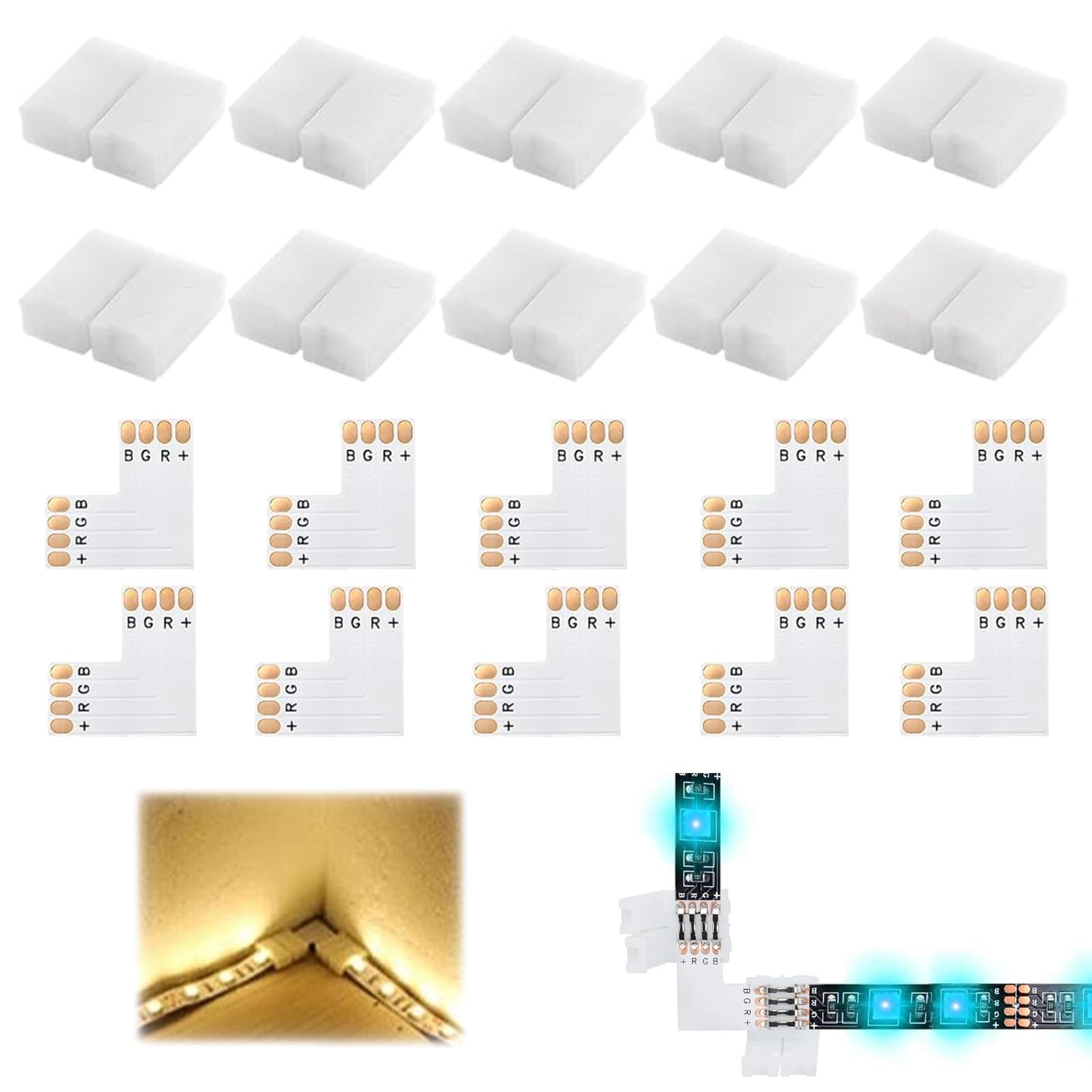 Lpolkvemelh 20 PCS 4 Pin RGB LED Light Strip Connectors