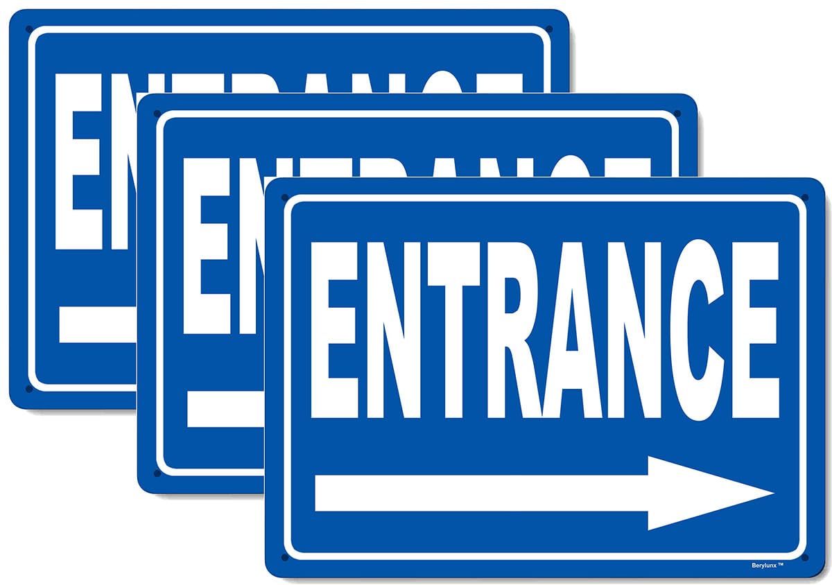 3 Pack 8"x12" Entrance Right Arrow Sign Blue Background White Rust Free Aluminum, Fade Resistant Metal Signs for Business for Home for Door Outdoor