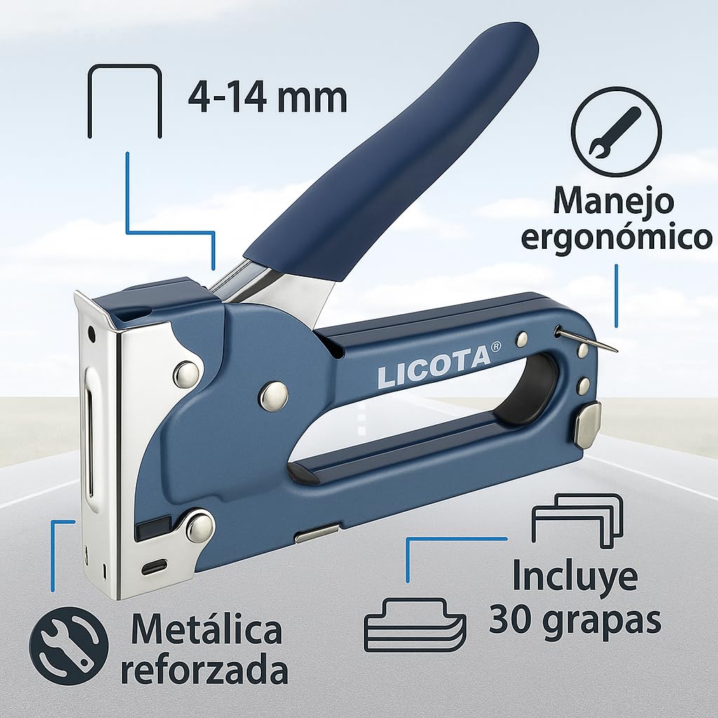 Grapadora Tapicero Manual Profesional de Acero para Grapas 4–14 mm – Grapadora de Mano Reforzada para Tapicería, Madera, Tela, Decoración, Bricolaje y Taller – Mango Ergonómico + 30 Grapas Incluidas