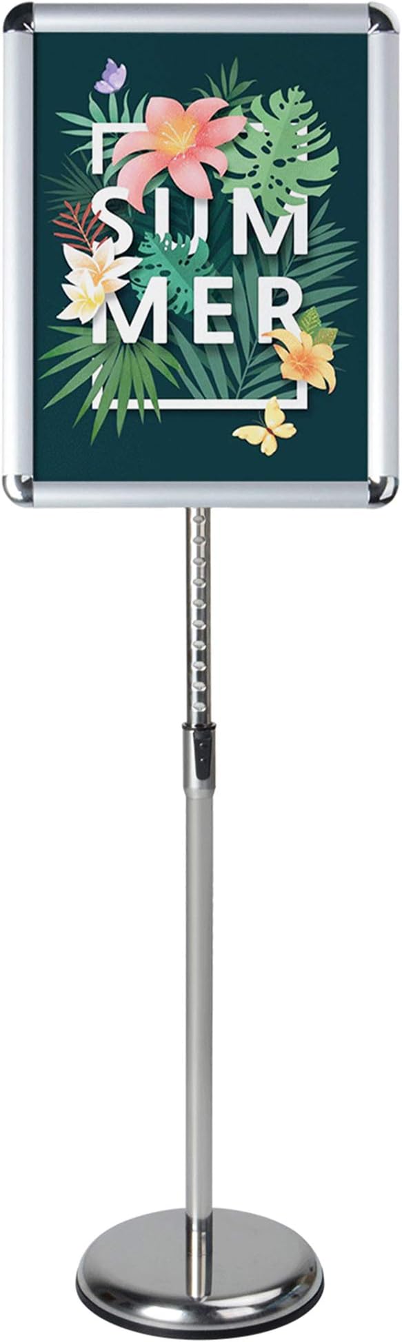 Adjustable Pedestal Sign Stand, 11 x17 Inch Floor Standing Poster Sign Holder with Round Corner, Vertical and Horizontal View Sign Displayed, Silver
