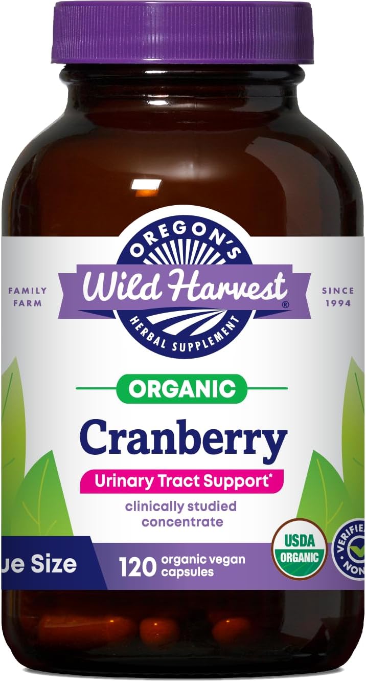 Oregon's Wild Harvest Cranberry Herbal Supplement – Organic Urinary Tract Support, PACran Concentrate, Non-GMO, 120 Vegan Capsules
