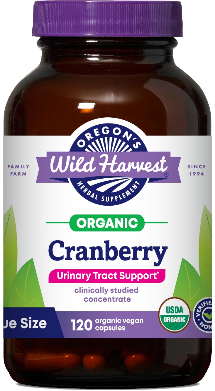 Oregon's Wild Harvest Cranberry Herbal Supplement – Organic Urinary Tract Support, PACran Concentrate, Non-GMO, 120 Vegan Capsules 120 Count (Pack of 1)