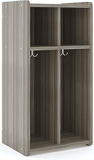 Tot Mate 2-Section Wooden Wall Coat Locker, Kids Furniture for Classroom, Organizer Storage with Bench & Cubbies for School, Daycare, Ready-to-Assemble, Shadow Elm Gray