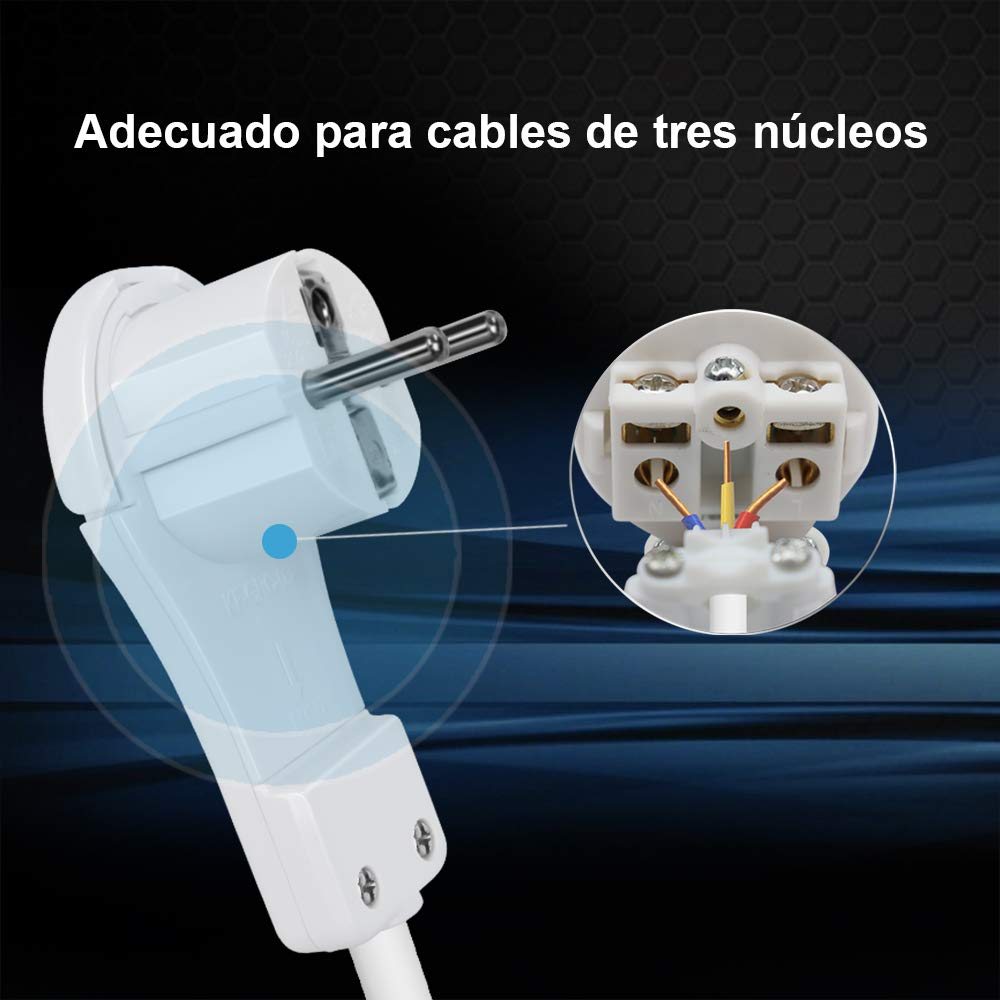 EXTRASTAR Enchufe en ángulo Plano Con Protección de Contacto y Mango Plegable, Extraplano de 8 mm, Pequeño y Manejable, 250V, 16A, Blanco, 1pc