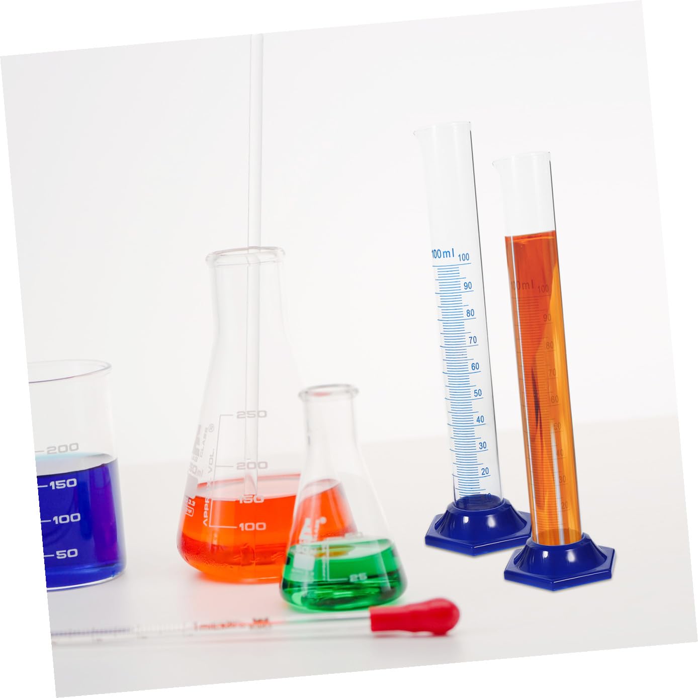 CALLARON Glas Messzylinder mit Pipette und Pinsel für Labor und Wissenschaftliche Experimente Set mit Verschiedenen Zylindern und Bürsten