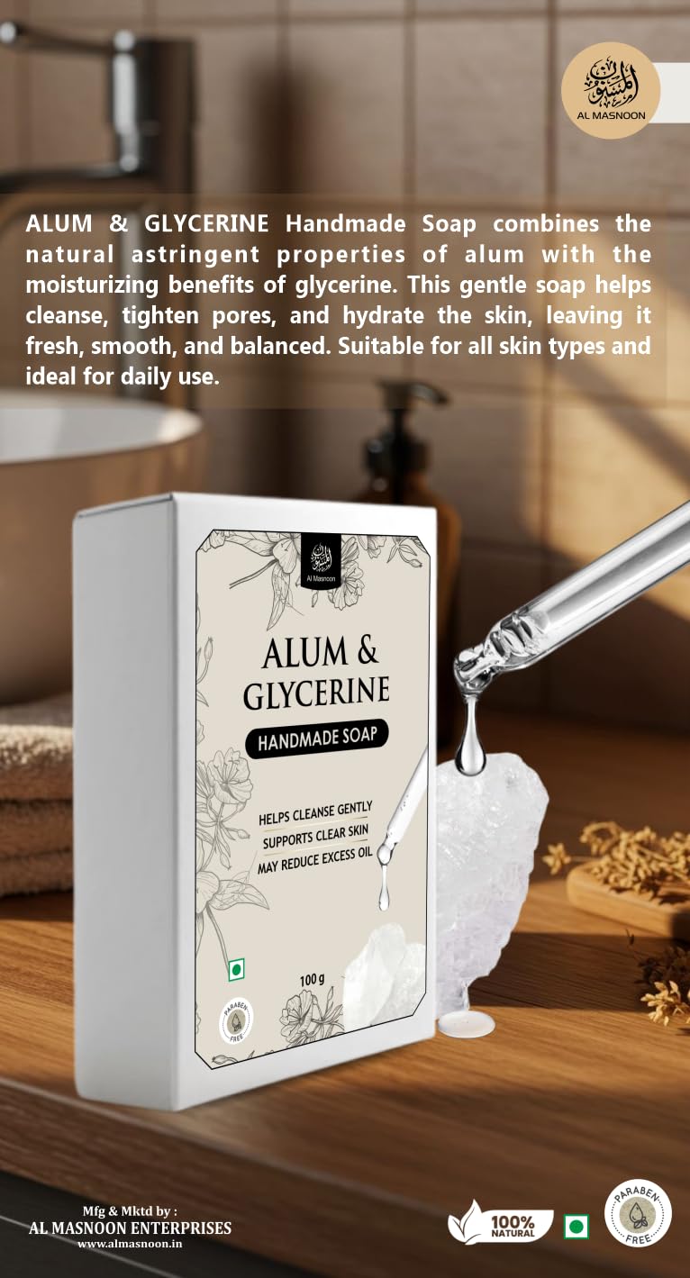 Alum & Glycerine Soap – 100g (Pack of 2) | Natural Antiseptic & Moisturizing Bath Bar for Clear, Smooth Skin | Handmade, Chemical-Free Soap for Acne, Razor Bumps & Skin Irritations