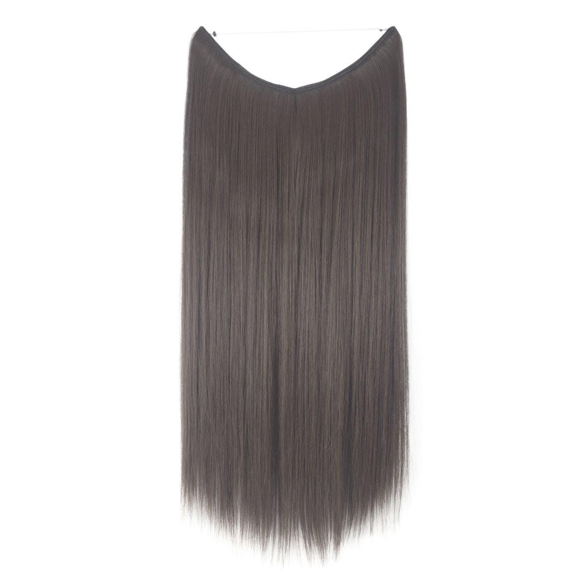 22-24 inches Invisible Wire No Clips in Synthetic Hair Extensions Secret Fish Line Hairpiece 24 Inch-Straight *Medium Brown